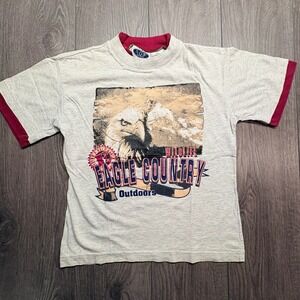 Vintage 90s Eagle Country Outdoors Kids Ringer T-Shirt Grey Red Size 12 N.O.W.